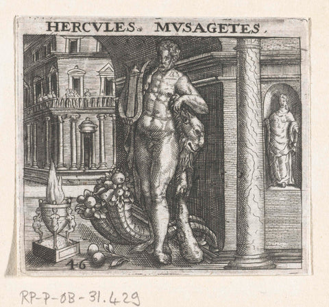 Hercules as leader of the muses, Theodor de Bry, 1596 Canvas Print