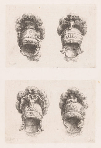 Four helmets with animal and men, Christian Bernhard Rode, 1759 Canvas Print