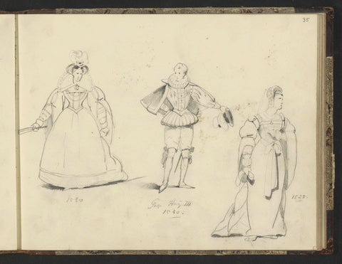 Page and women in costumes from the period 1525-1580, Willem Hendrik Schmidt, 1819 - 1849 Canvas Print