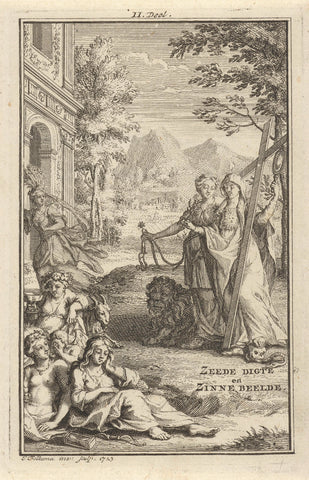 Meeting of virtues, vices and allegorical figures, Jacob Folkema, 1723 Canvas Print