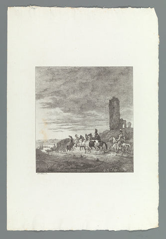 Soldiers on horseback pass through the ruins of a tower, Johann Georg Schinz, 1822 Canvas Print