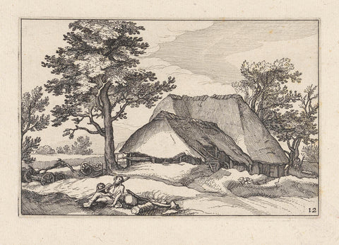 Boerderij en herder met zijn hond, Claes Jansz. Visscher (II), 1620 Canvas Print