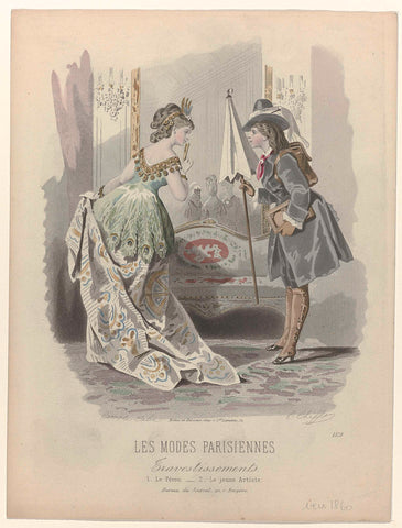 Les Modes Parisiennes, ca. 1864, No. 1578 : Travestissements (...), E. Cheffer, c. 1864 Canvas Print