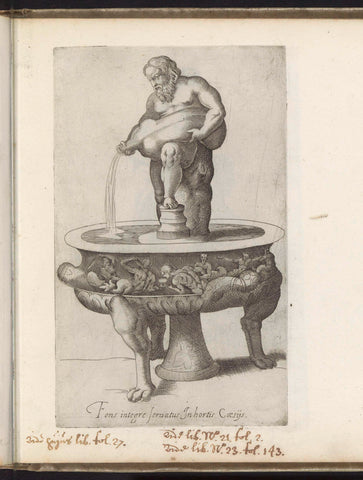 Fountain consisting of the Torloni vase and a sculpture of Silenus with a wine bag, anonymous, 1600 - 1699 Canvas Print