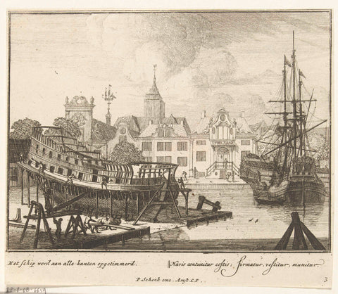 Het opimmeren van het schip van alle zijden, plate nr. 3, ca. 1700, Sieuwert van der Meulen, 1690 - 1710 Canvas Print