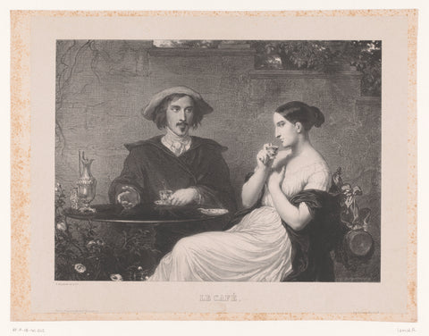 Man and woman drinking coffee, Aimé de Lemud, 1840 Canvas Print