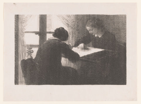 Two embroiderers at a table by the window, Henri Fantin-Latour, 1898 Canvas Print