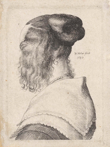 Woman with raised hair, seen diagonally on the back, Wenceslaus Hollar, 1645 Canvas Print