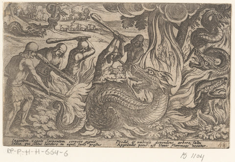 Warriors fight with giant snakes, Antonio Tempesta, 1605 Canvas Print