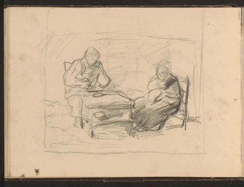 Man and woman sitting at a table, Albert Neuhuys (1844-1914), 1854 - 1914 Canvas Print