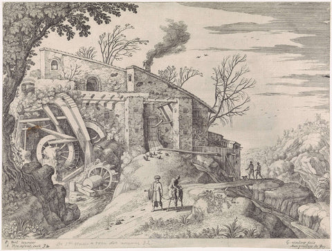 Landscape with a watermill and the Good Samaritan, Willem van Nieulandt (II), 1594 - 1635 Canvas Print