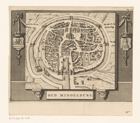 Map of Middelburg, ca. 1400, anonymous, 1715 - 1755 Canvas Print