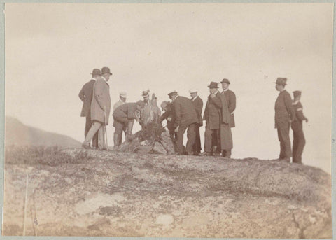 Kaiser Wilhelm II with his travelling party in the Norwegian landscape at viewpoint in Lofoten, Paul Güssfeldt (attributed to), 1889 Canvas Print