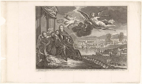 Glorification of Cornelis de Witt with the trip to Chatham, 1667, Simon Fokke, 1753 - 1782 in the background Canvas Print