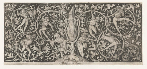 Tendrils with dancing figures, Israhel van Meckenem, 1455 - 1503 Canvas Print