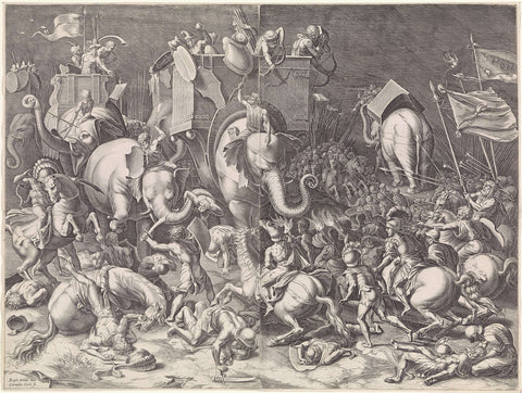 Battle of Zama between Scipio and Hannibal, by night, Cornelis Cort, c. 1567 Canvas Print