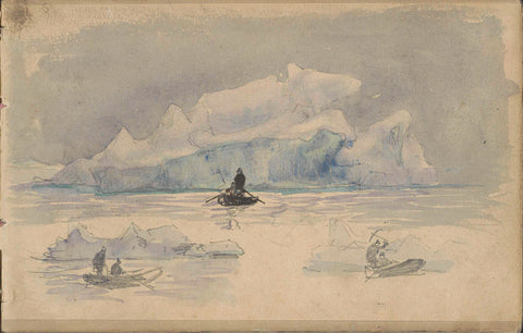 Three studies of men applying ice anchors, Louis Apol, 1880 Canvas Print