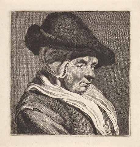 Bust of a woman in a hat, Jan de Visscher, 1643 - 1692 Canvas Print