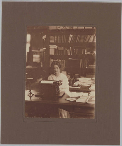 M.P. Zettels, sitting behind her typewriter, c. 1920 Canvas Print