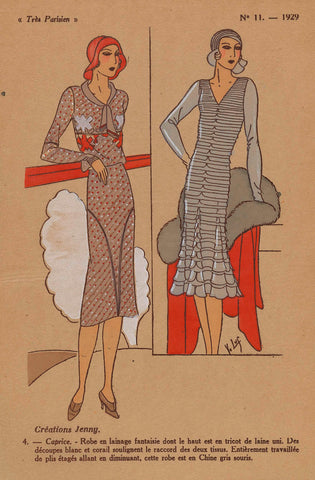 Très Parisien, 1929, No. 11: Créations Jenny. / 4. - Caprice. - Robe en lainage..., Y.v. Luq, 1929 Canvas Print