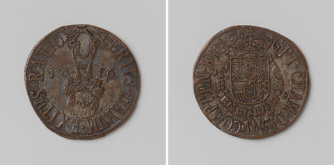 Determination of Albrecht and Isabella of Austria in the battle for the county of Gulik, calculation medal minted by order of the Court of Auditors of Brabant, anonymous, 1616 Canvas Print