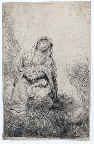 The Virgin and Child in the clouds, Rembrandt van Rijn, 1641 Canvas Print