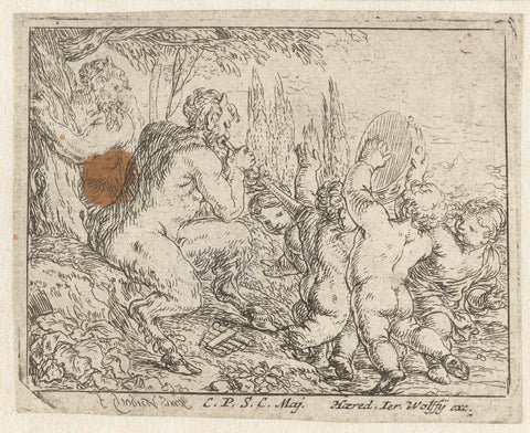 Music-making satyrs and dancing children, Jonas Umbach, 1634 - 1693 Canvas Print