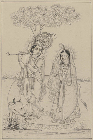 Krishna, who plays on a flute, and Radha, anonymous, 1800 - 1899 Canvas Print