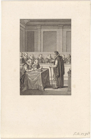 Johan van Oldenbarnevelt appears before his judges, 1619, Reinier Vinkeles (I), 1787 Canvas Print