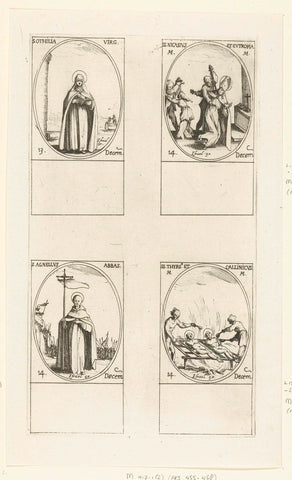 Saint Odilia of Odilienberg, Saint Nicasius and Saint Eutropia of Reims, Saint Agnellus of Naples, Saint Thyrsus and Saint Callinicus of Apollonia (December 13-14), Jacques Callot, 1632 - 1636 Canvas Print