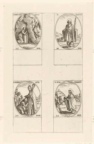 Annunciation (Annunciation), Saint Castulus of Rome, Saint Rupertus of Salzburg, Saint Guntramus of Burgundy (March 25-28), Jacques Callot, 1632 - 1636 Canvas Print