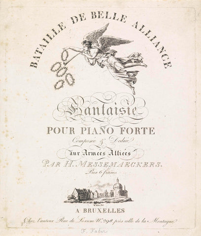 Title page for piece of music 'Bataille de Belle Alliance', Frédéric Théodore Faber, 1815 - 1844 Canvas Print