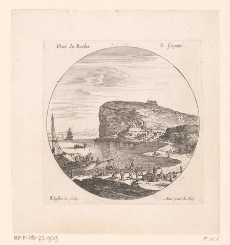 View of a port with rock formation in the background, Israel Silvestre, 1631 - 1657 Canvas Print