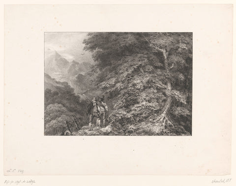 Mountain landscape with two guerrilla fighters in an ambush, Nicolas Toussaint Charlet, 1824 Canvas Print