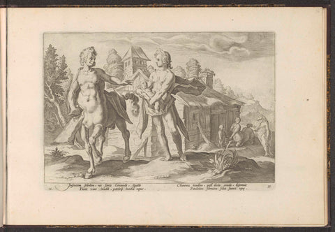 Apollo entrusts Asclepius to Chiron, Hendrick Goltzius (workshop of), 1728 Canvas Print