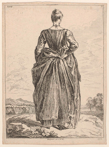 Woman seen on the back, standing in a landscape, Pierre Charles Trémolière, c. 1760 - c. 1761 Canvas Print