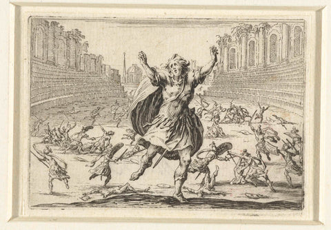 Warrior in panic during combat in amphitheatre, Jacques Callot, 1621 Canvas Print