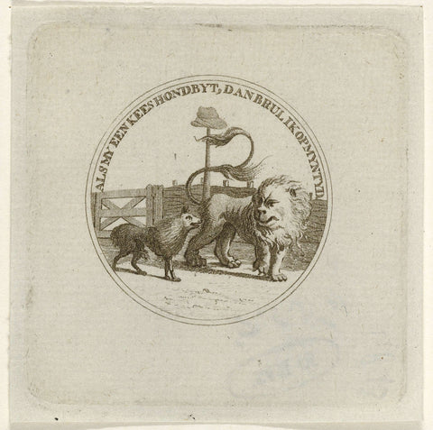 Medallion with keeshond en leeuw, ca. 1787, anonymous, 1787 Canvas Print