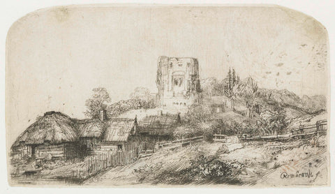 Landscape with a square tower, Rembrandt van Rijn, 1650 Canvas Print