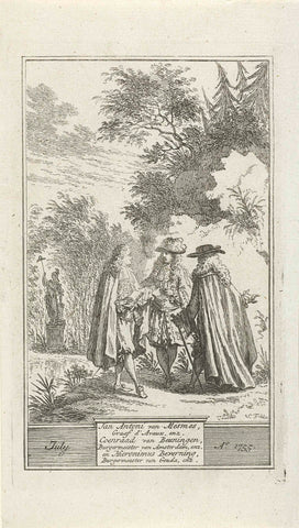 Three historical figures in conversation, Simon Fokke, 1722 - 1784 Canvas Print