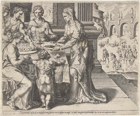 The Virtuous Woman serves her family, Dirck Volckertsz. Coornhert, 1555 Canvas Print