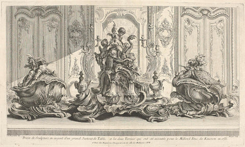 Design for a table piece and two terrines for the Duke of Kinston, Gabriel Huquier, Juste Aurèle Meissonnier, 1738 - 1749 Canvas Print