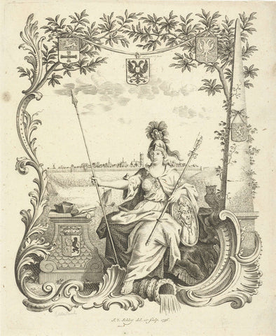 Minerva met pedelstaf voor universiteitsstad Harderwijk. Titelpagina van sedert 1756 in Harderwijk gepubliceerde proefschriften, Jacob van der Schley, 1756 Canvas Print