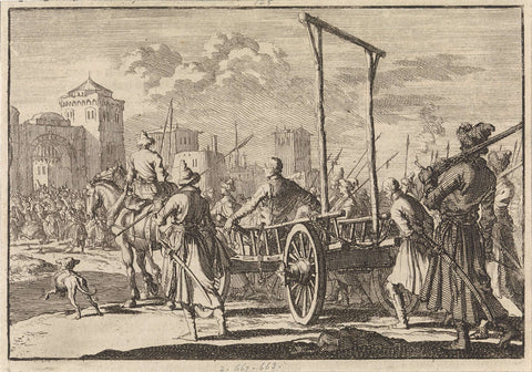 Stenko Radzin and his brother Froika are brought into Moscow on a cart, 1671, Jan Luyken, 1700 Canvas Print