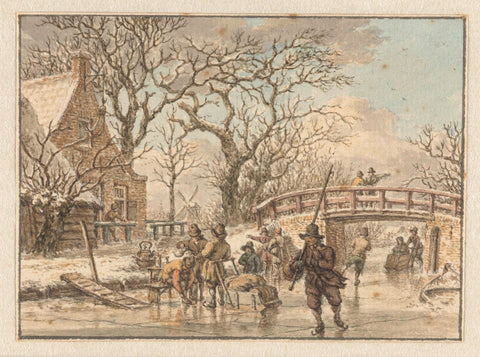 Winter landscape with skaters on a road, Jacob Cats (1741-1799), 1781 Canvas Print