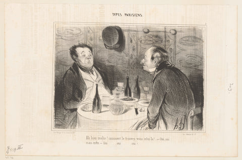 Two men at the table in a restaurant, Honoré Daumier, 1841 Canvas Print