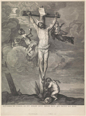 Christ on the cross with angels, Wenceslaus Hollar, 1652 Canvas Print