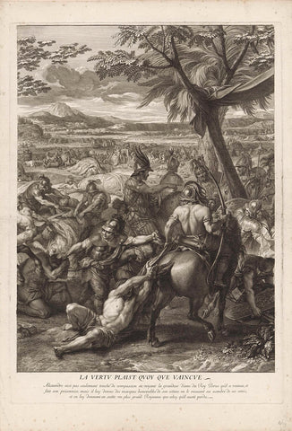 Poros wounded in the battle with Alexander the Great (plate 2), Gérard Audran, 1678 Canvas Print