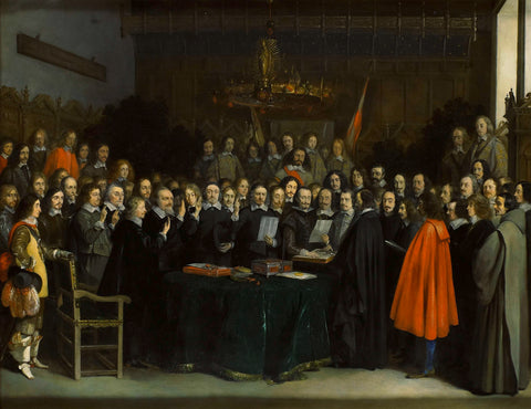 The Ratification of the Treaty of Münster, Gerard ter Borch (II), 1648 Canvas Print