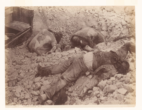 Three victims of the earthquake in Casamicciola on July 28, 1883, Giorgio Sommer (attributed to), 1883 Canvas Print